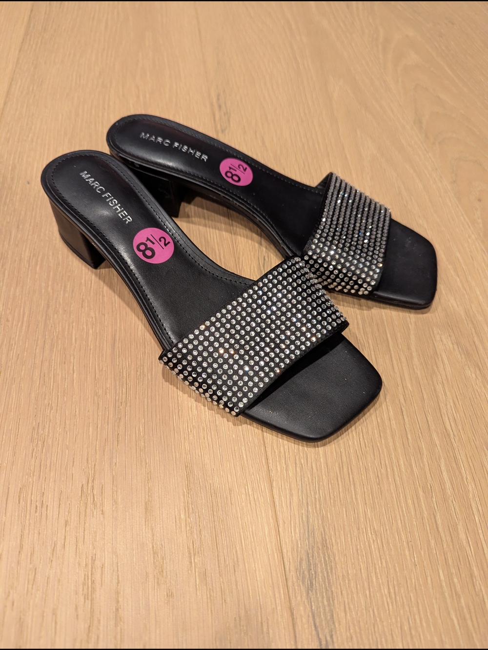Marc Fisher Black Rhinestone Slide Heel